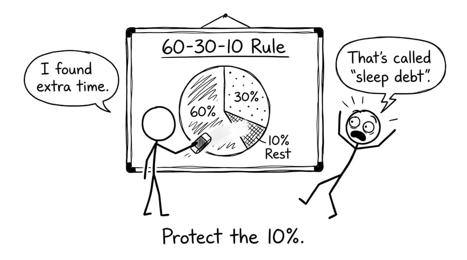 60-30-10 rule comic with rest being erased