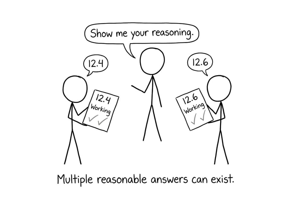 Two students, two close answers, examiner wants reasoning