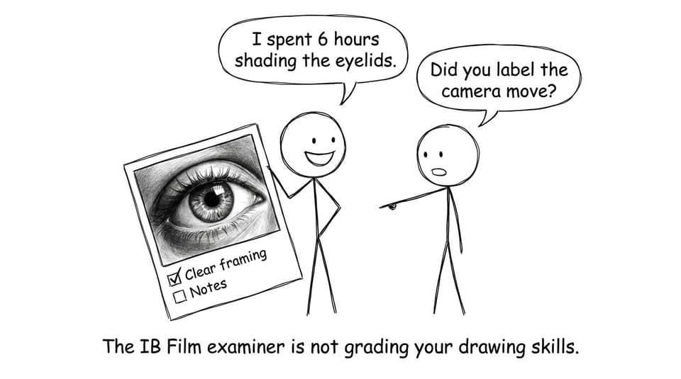 Stick figures joking that the examiner isn't grading art skills
