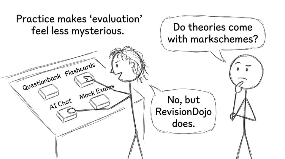 Comic about RevisionDojo tools and evaluation practice