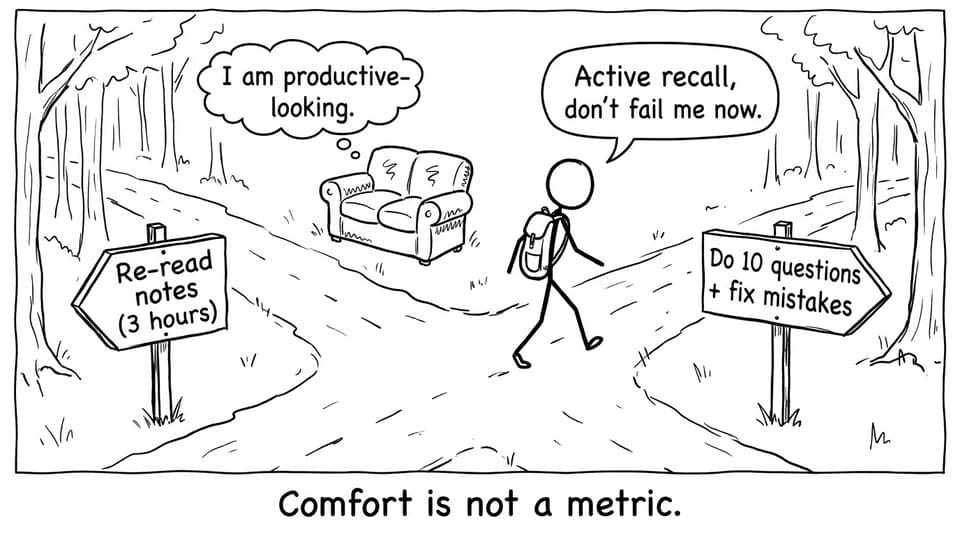Two revision paths: comfy rereading vs doing questions