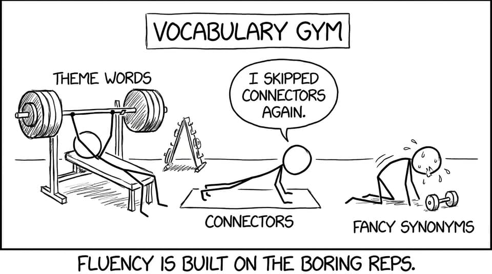Vocabulary gym: connectors are the boring reps
