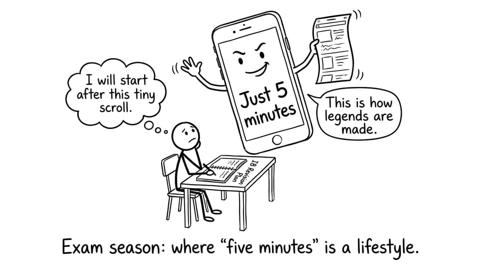 A procrastination-themed phone temptation comic