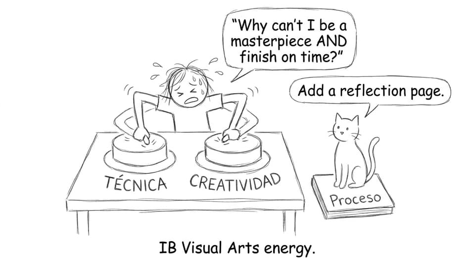 IB student pressing technique and creativity buttons
