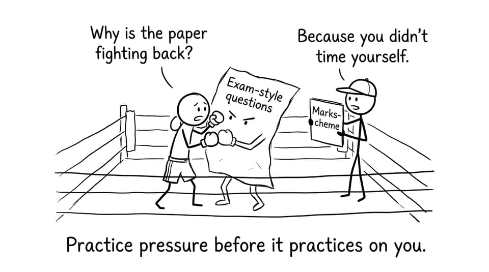 A student spars with exam questions while the markscheme coaches