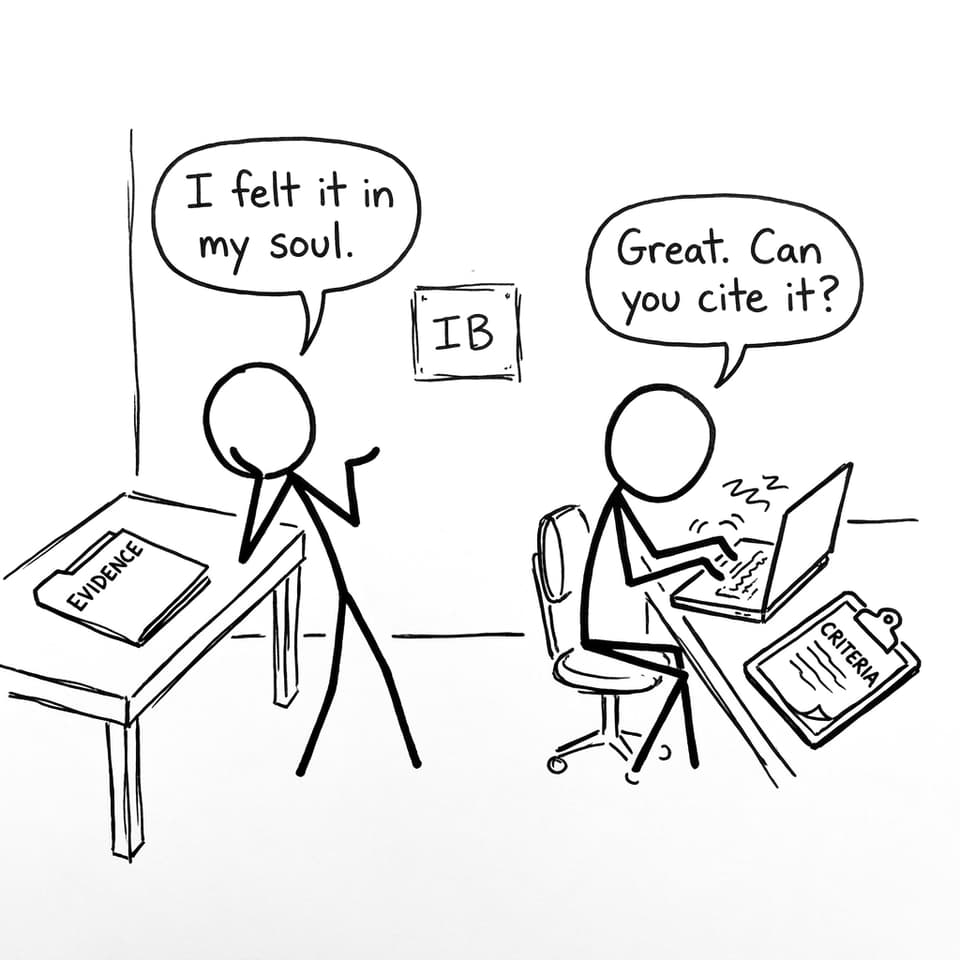 IB rehearsal vs reflection joke about evidence and criteria