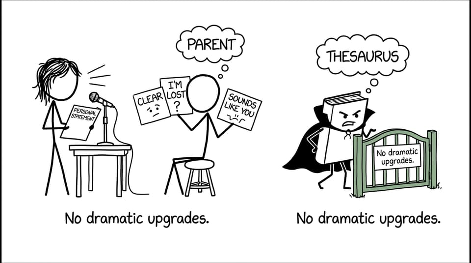 A student reads aloud while a caped thesaurus is kept away from the draft