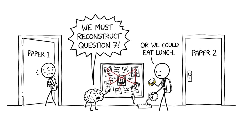 A student chooses lunch over reconstructing an old exam question