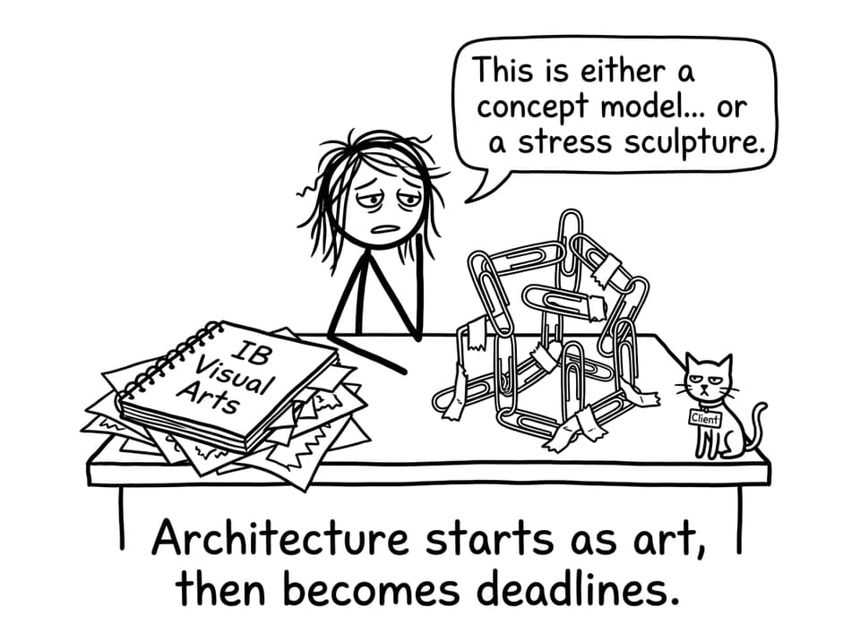 IB student architect stress sculpture comic