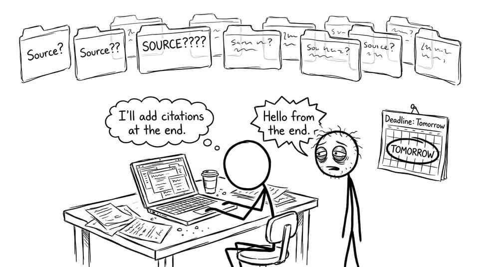 XKCD-style comic about leaving citations to the end