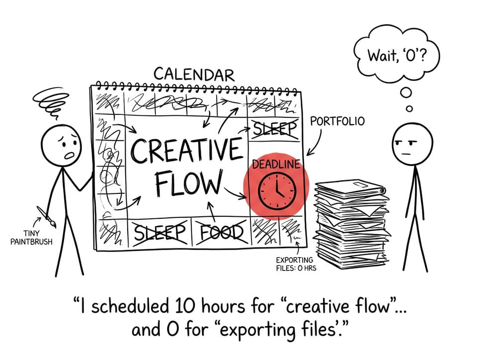 Comic about scheduling creative flow vs exporting files