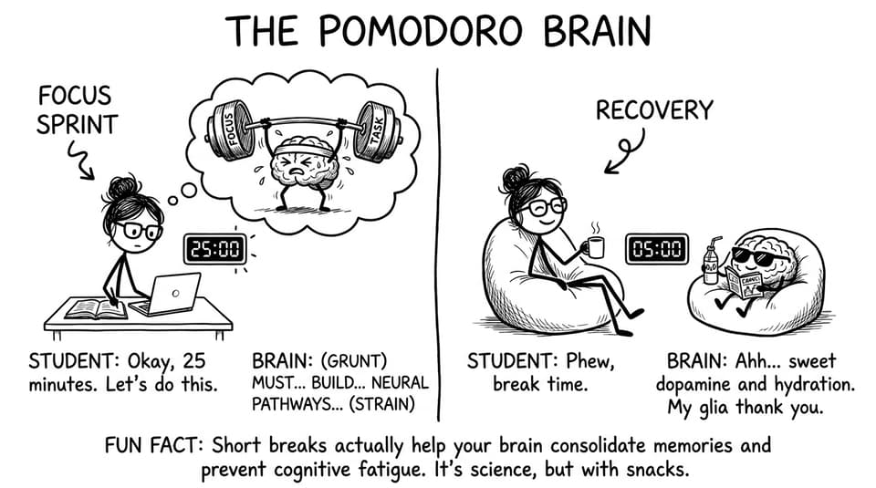 A tiny brain lifts weights during focus, then rests during the break