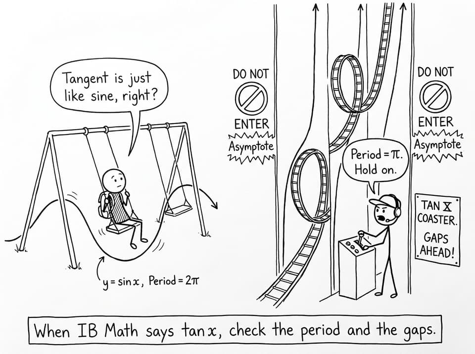 Tangent as a wild rollercoaster with asymptotes