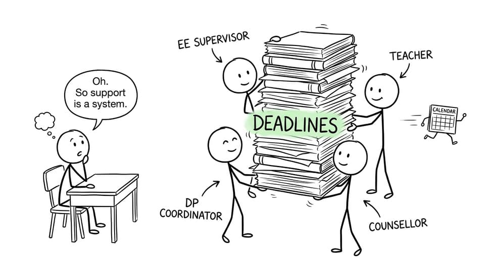 A student discovers that effective IB support requires a coordinated team