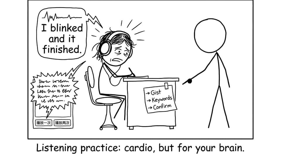 A funny comic about listening practice pressure