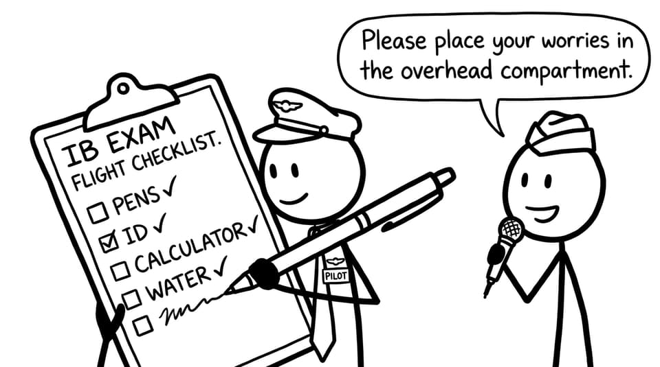IB exam flight checklist joke