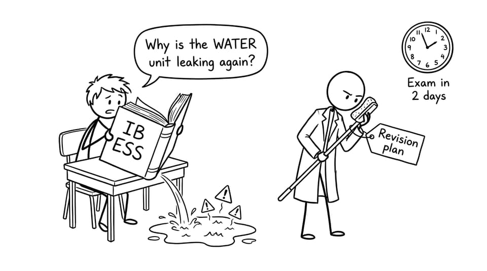 A stressed student discovers the IB ESS water unit is "leaking"
