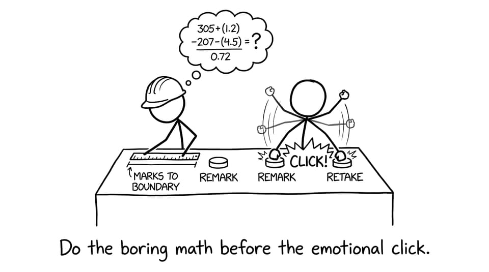 Remark vs Retake buttons with measuring marks-to-boundary