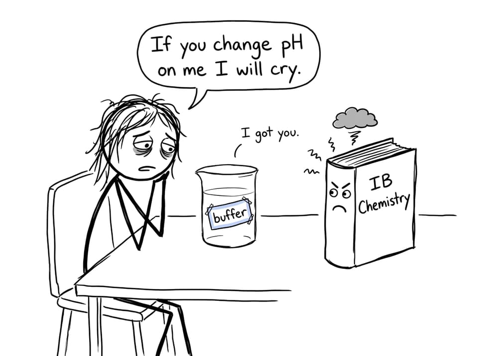 Student protects a "buffer" beaker like a pet