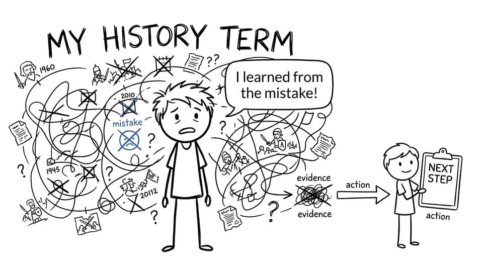 An XKCD-style student turns a messy history term into a next step