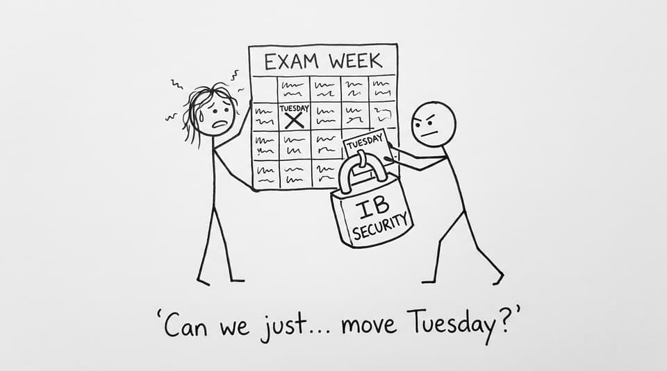 A calendar tries to move exam day but gets padlocked