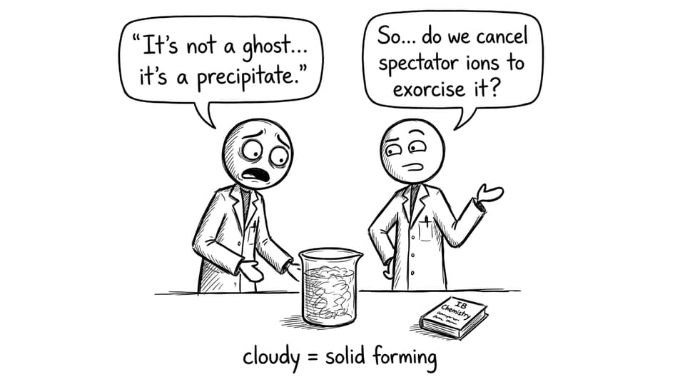 Two students see a beaker turn cloudy