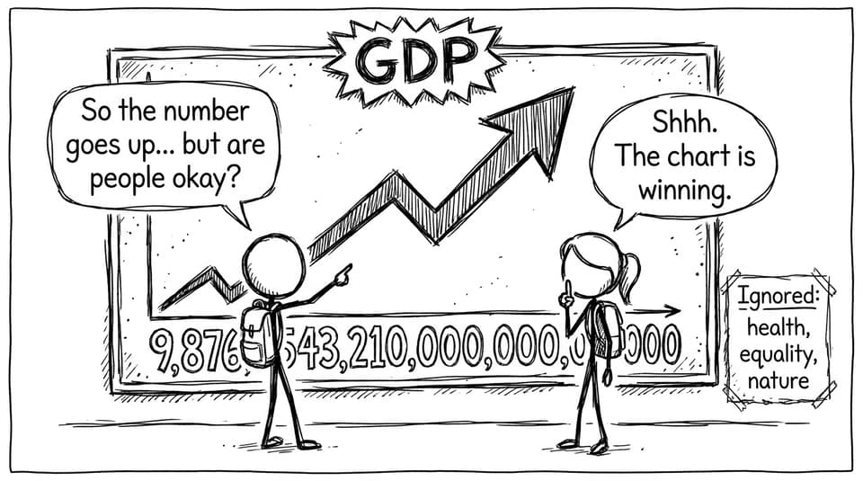 Students stare at a GDP scoreboard