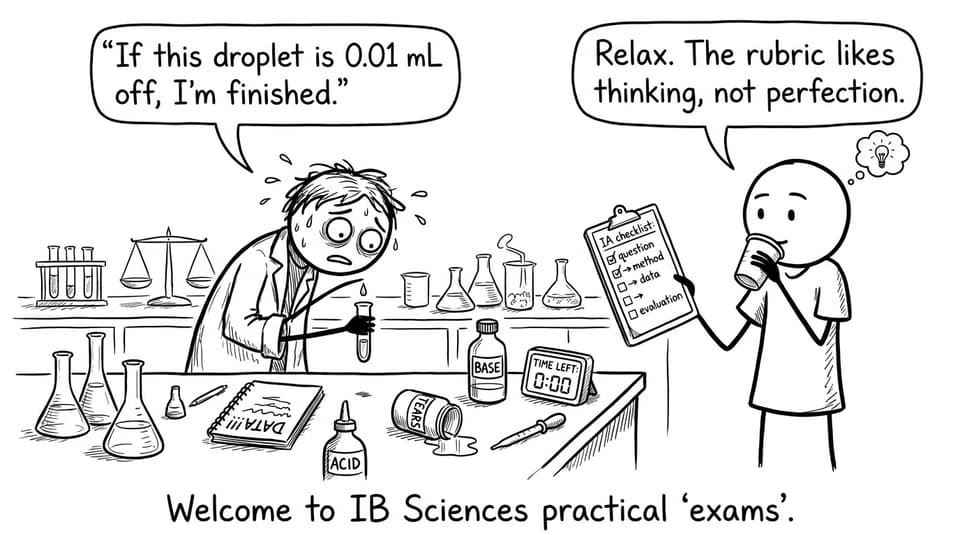 IB Sciences practical exam comic: droplet stress