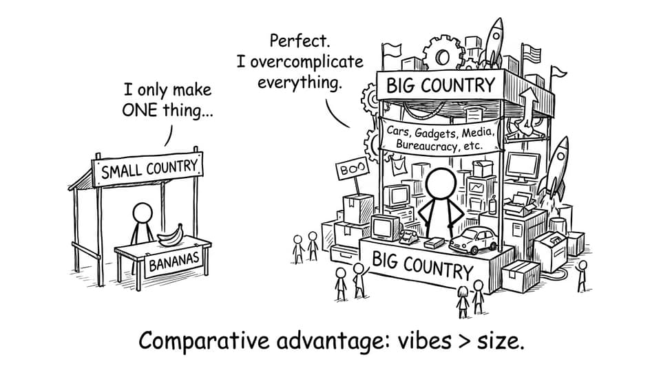 Two countries at a trade fair joke