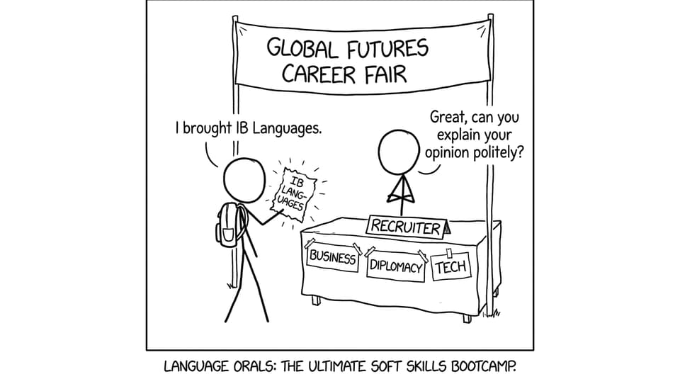 Career fair booth: IB Languages as a VIP pass