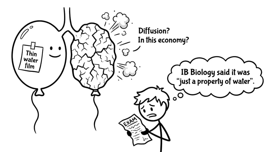 XKCD comic of lungs with and without a thin water film