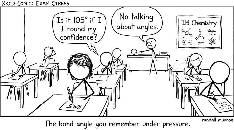 Exam hall joke about remembering 104.5 degrees under pressure