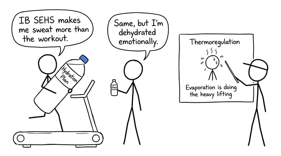 IB SEHS hydration comic: treadmill vs vibes
