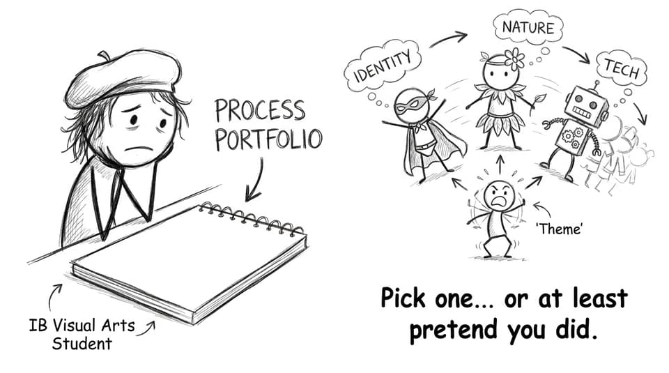 A student arguing with a shape-shifting theme character