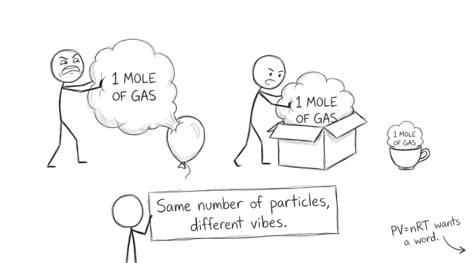 Same number of particles, different vibes gas containers