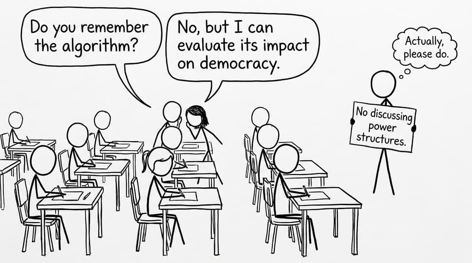 Exam hall joke about evaluating impact