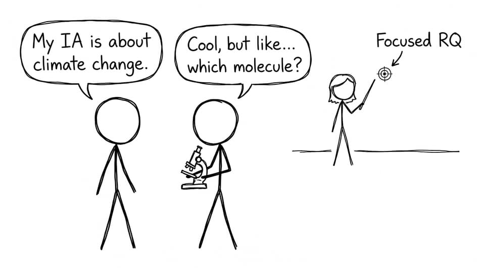 Two students argue: broad topic vs tiny focused RQ target