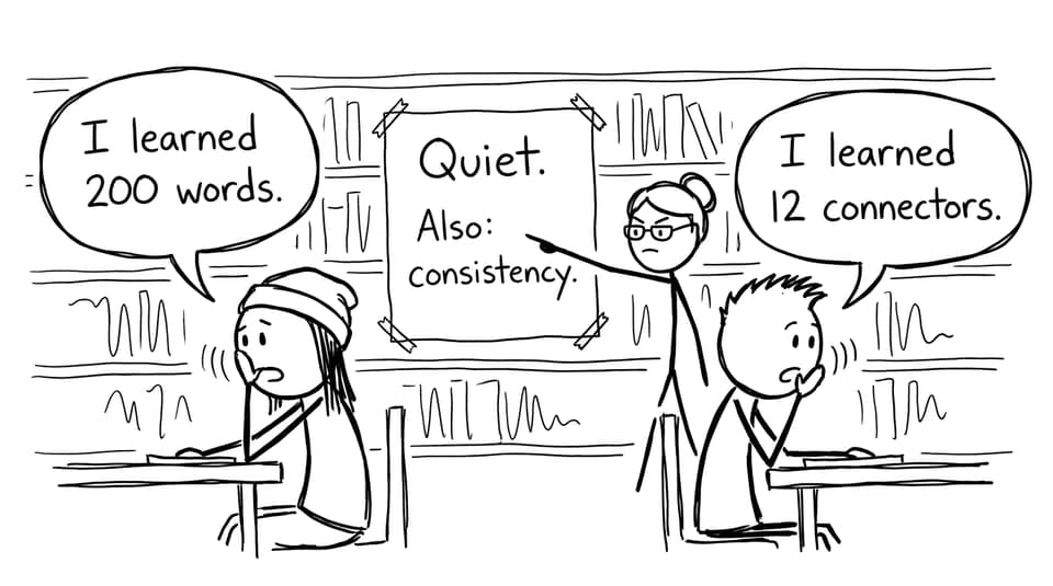 Funny connectors vs vocabulary comic
