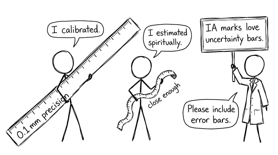 Students with precise ruler vs floppy tape, teacher requests error bars