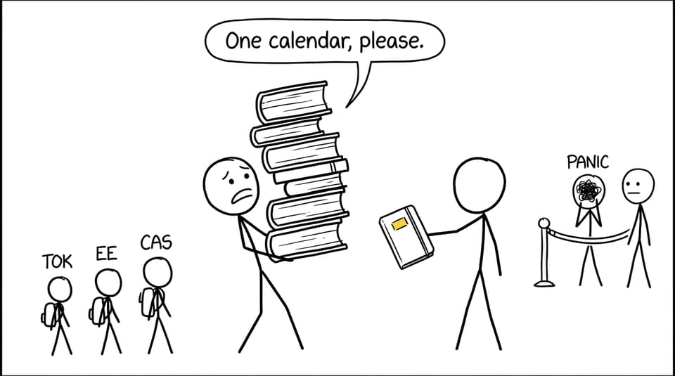An IB student requests one calendar while TOK, EE, and CAS join the workload