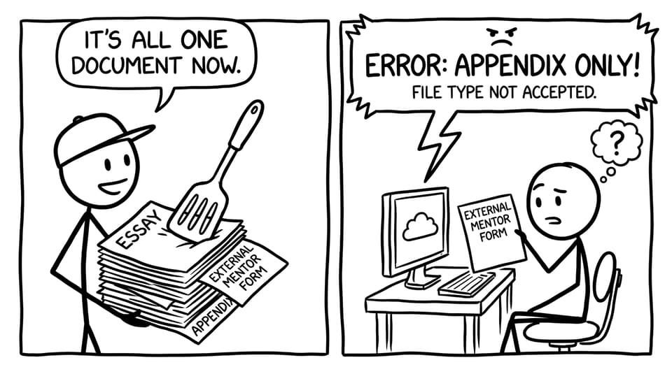 Appendix sandwich vs separate upload error