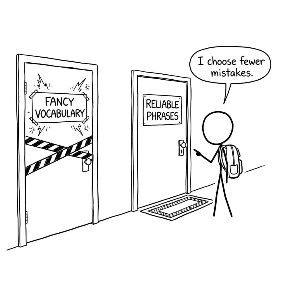 Choosing reliable phrases over risky vocabulary