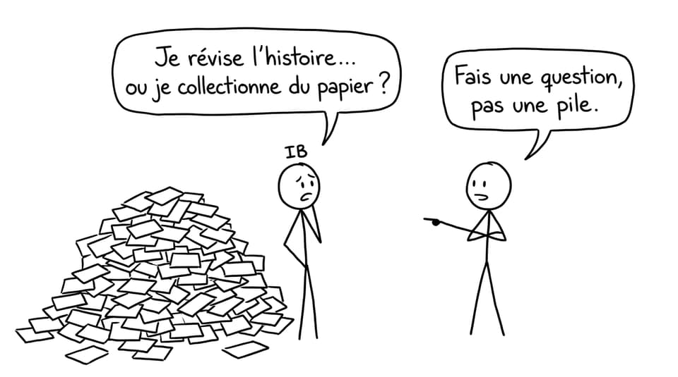 Un élève et sa pile de fiches
