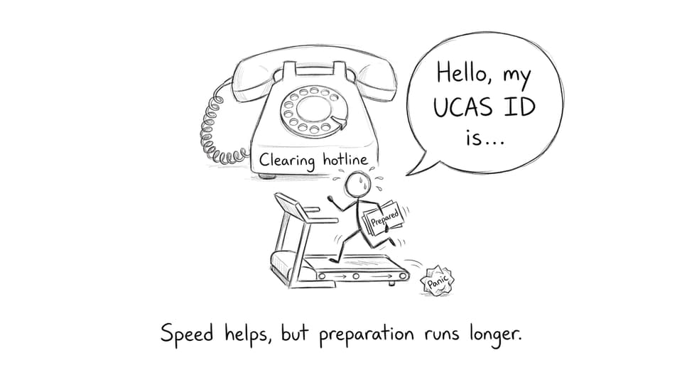 Stick figure sprinting while holding prepared notes