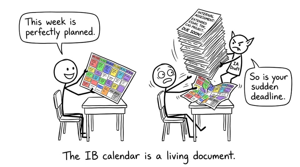 An IB deadline gremlin attacking a study plan