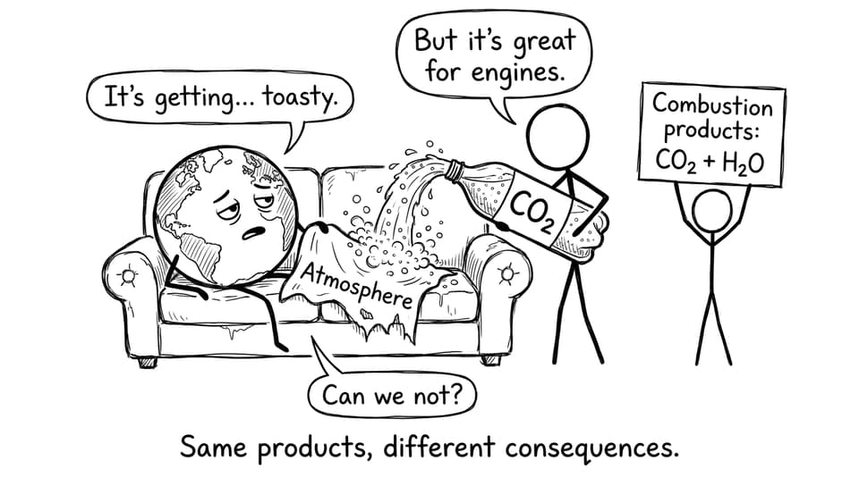Earth reacting to combustion products