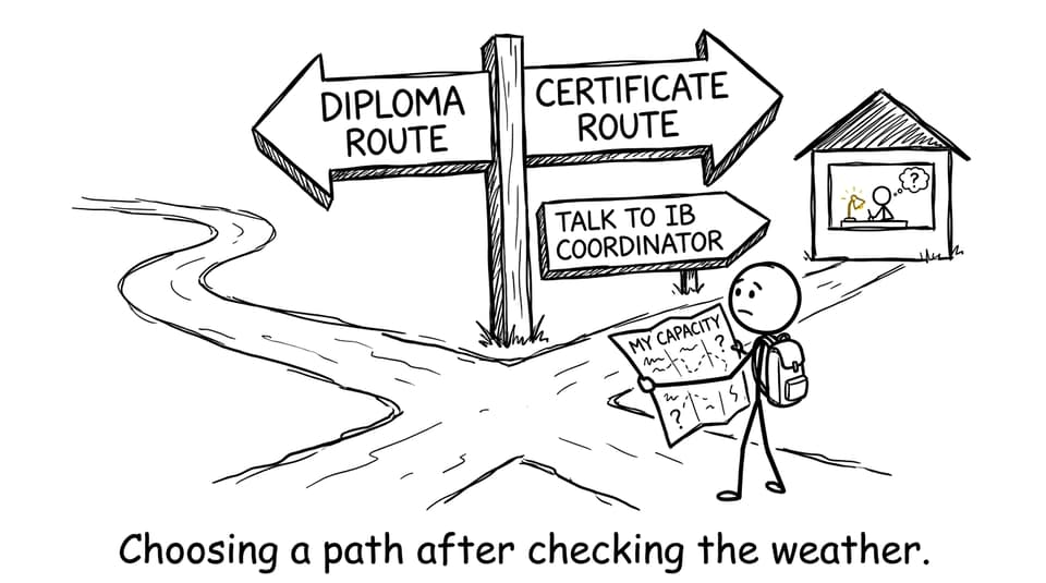 Choosing a path after checking the weather.