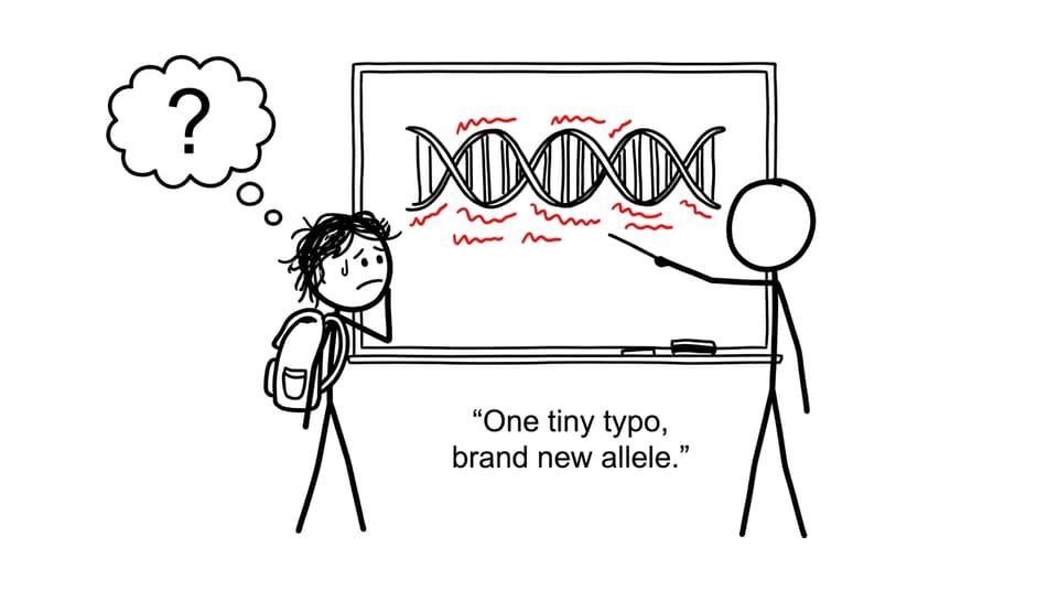 A DNA typo joke in XKCD comic style