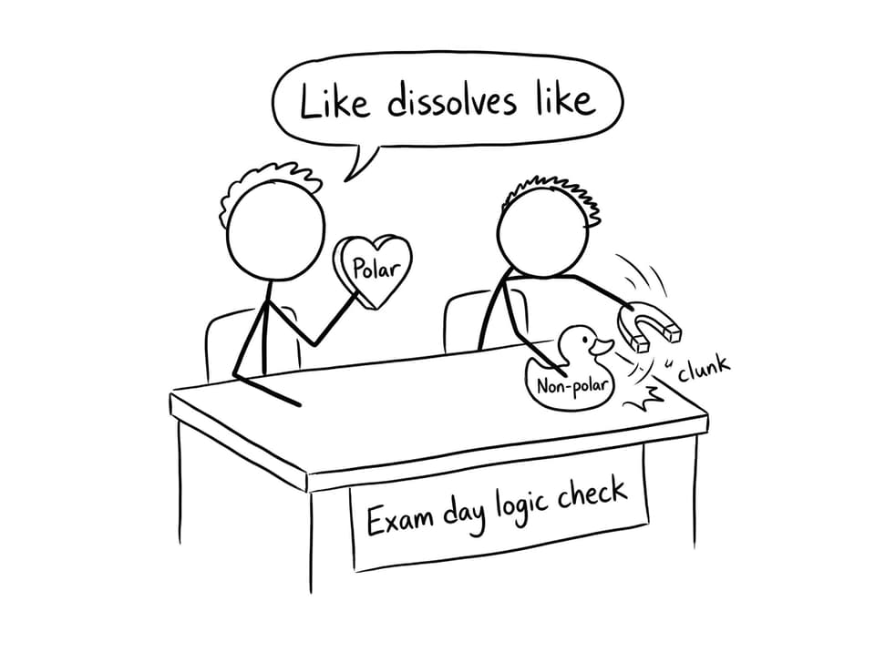 Comic about like dissolves like on exam day