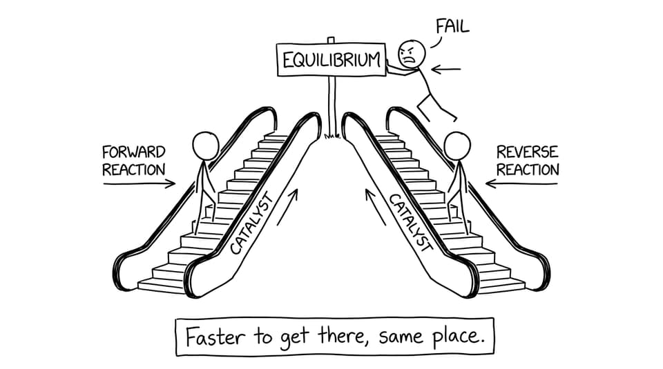 Forward and reverse reactions take the same catalyst escalator to equilibrium